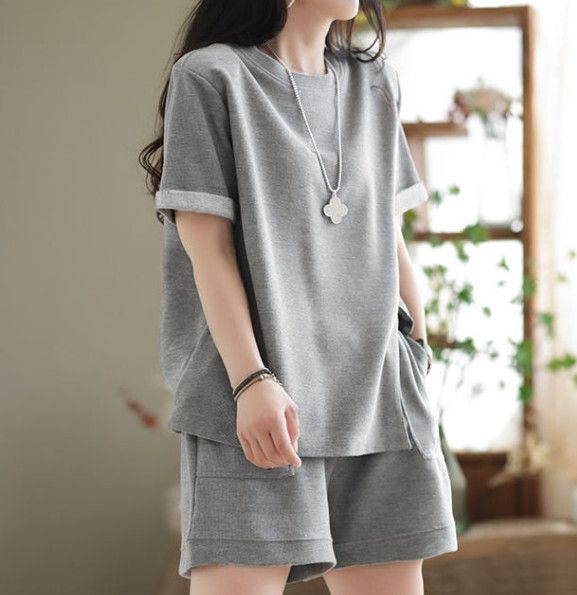 休閒T卹短褲套裝【灰色】 (尺碼：M-3XL碼) (下單後聯繫客服確認發貨尺碼)#F158027156