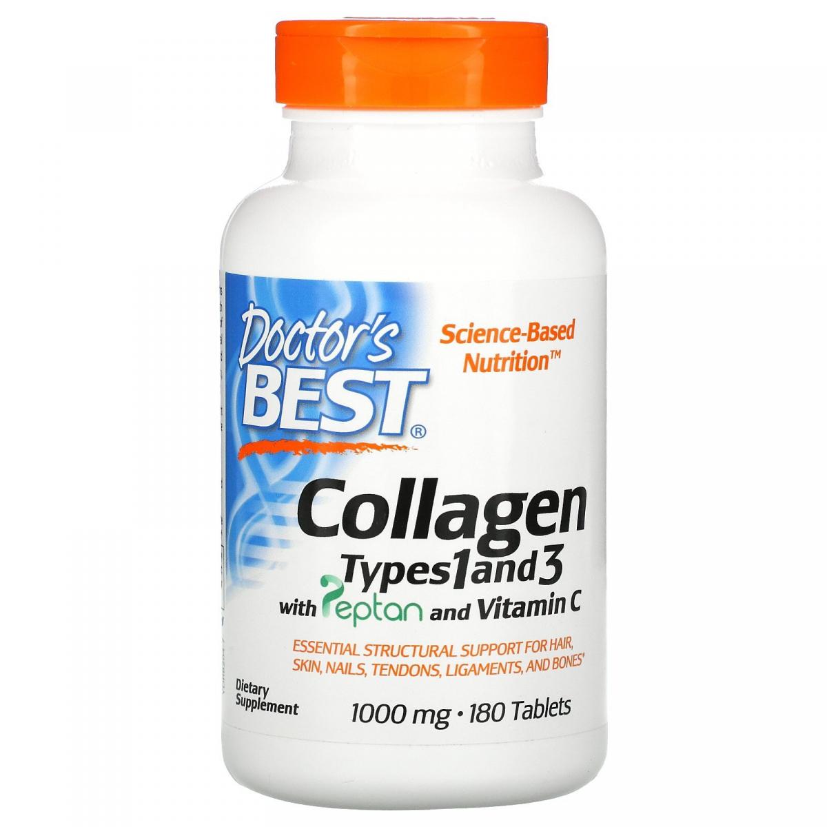 Doctor's Best Collagen Types 1 and 3 with Peptan and Vitamin C 1,000 mg 180 Tablets