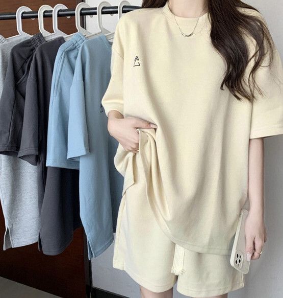 寬鬆休閒運動套裝【杏色】 (尺碼：M-3XL碼) (下單後聯繫客服確認發貨尺碼)#F158027298