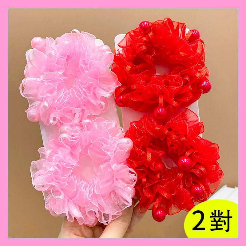 兒童頭花髮飾丸子頭髮圈頭飾髮飾(13#橙色+紅色2對)