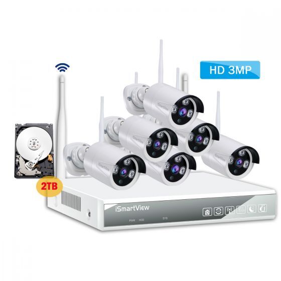 Wireless HD 3MP 8CH NVR 6Camera 2TB HDD Auto Pair IP66 Waterproof Indoor/Outdoor Securi