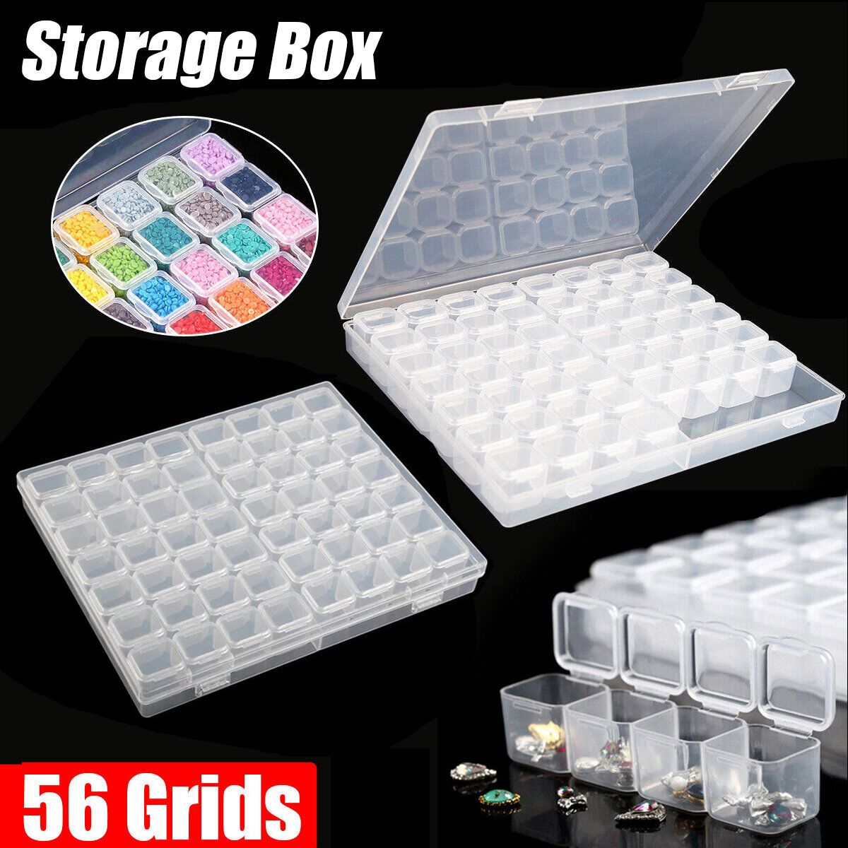 56 grid diamond painting storage box transparent jewelry box square diamond rhinestone point drill box diamond painting tool