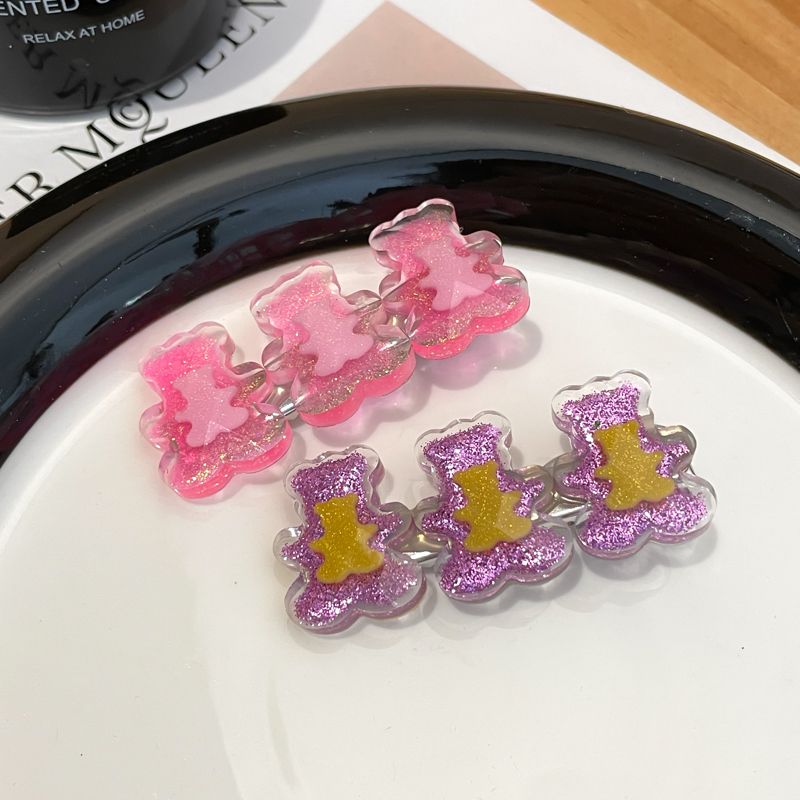 兒童彩色小髮夾側邊夾 頭飾/髮飾(25-小熊玫紅+紫色)