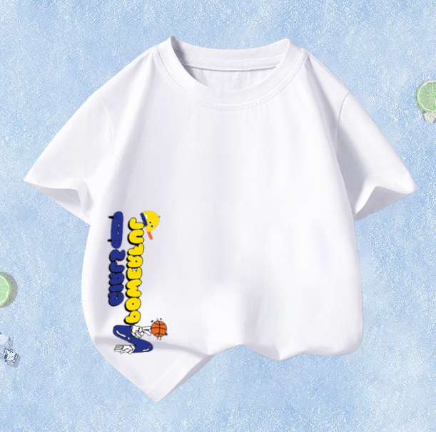 夏季兒童短袖（白色-側邊字母）尺碼110CM-160CM下單後聯絡客服確認發貨尺碼#F129015065