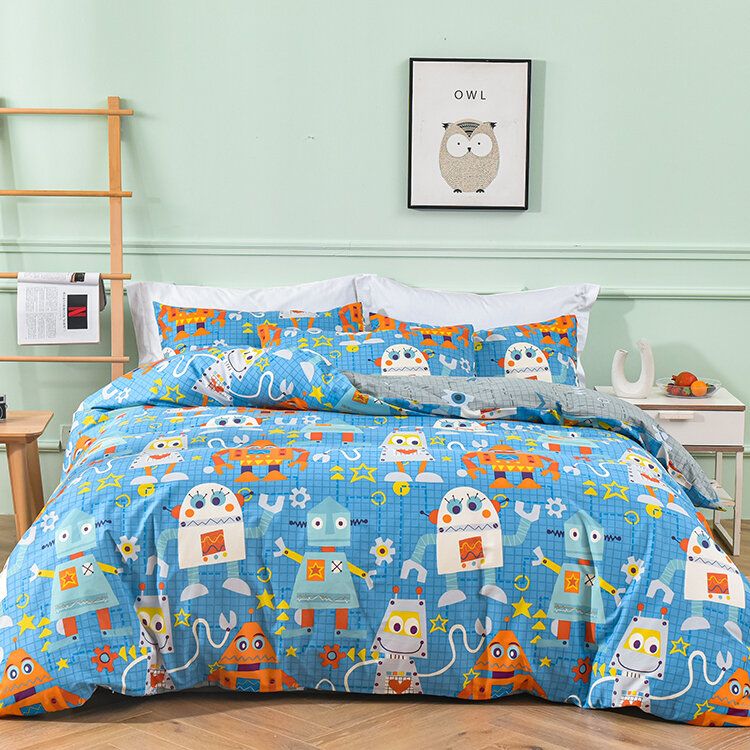 [網店獨家]-珍珠木代全棉床品套裝-加雙人(P3187) 8點定位被袋設計