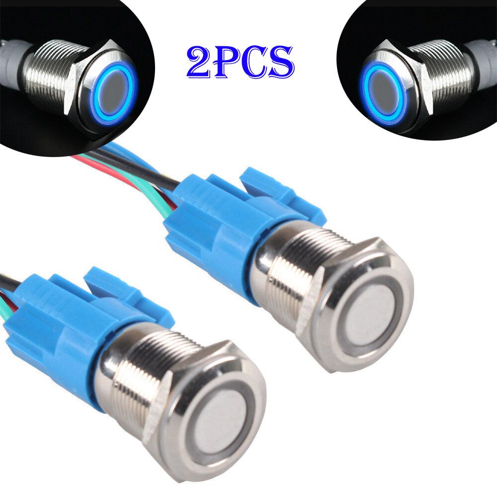 [2個裝] 16mm 金屬按鈕開關帶燈開關 圓形防水