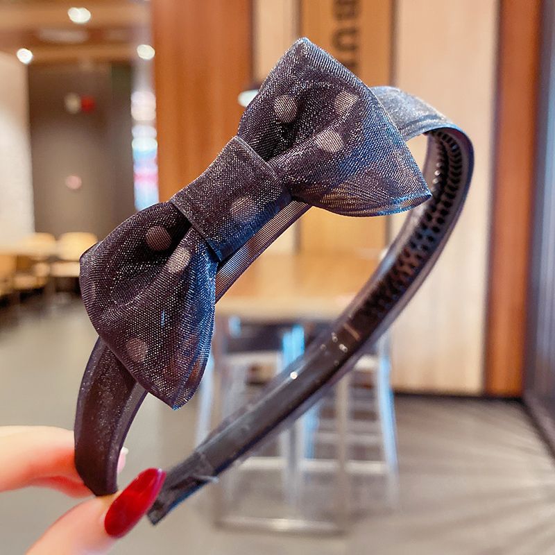 兒童蝴蝶結髮箍帶齒防滑頭箍髮飾(8#黑色小波點)