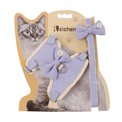 寵物貓咪牽引繩套裝（藍色 S(1.0 建議3-7磅)）