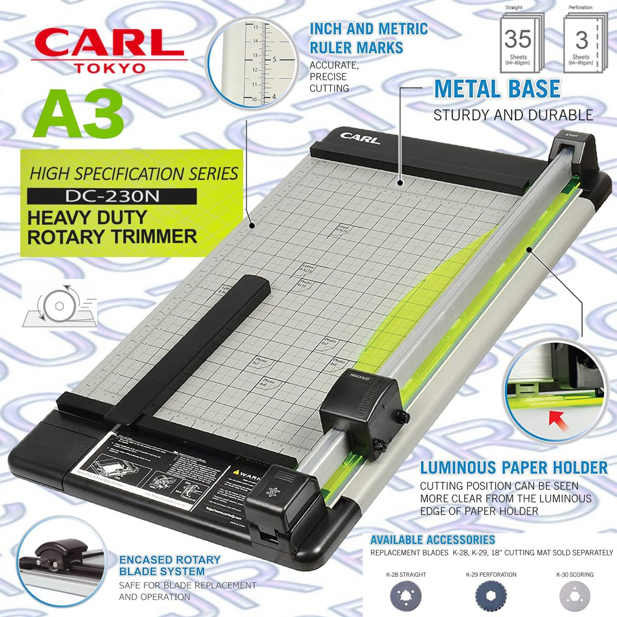 CARL | 日本CARL A3 重型滾輪式鎅紙機#DC-230N切割切紙機《香港行貨 