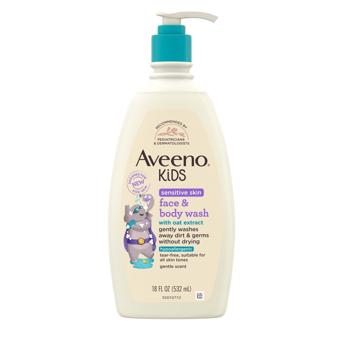 Aveeno Kids Sensitive Skin Face & Body Wash, Hypoallergenic, 532 ml (New and Old Packaging Shipped R