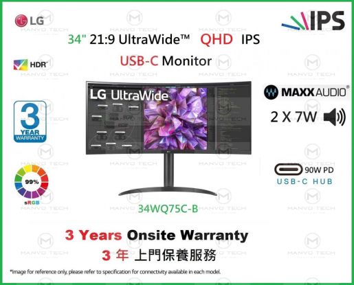 34 21:9 Curved UltraWide™ QHD (3440 x 1440) Monitor - 34WQ75C-B