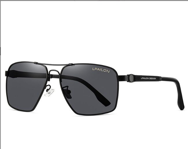 變色眼鏡記憶鈦太陽鏡男士（裸鏡 帶LOGO 時尚灰色框+偏光黑灰鏡片20225）