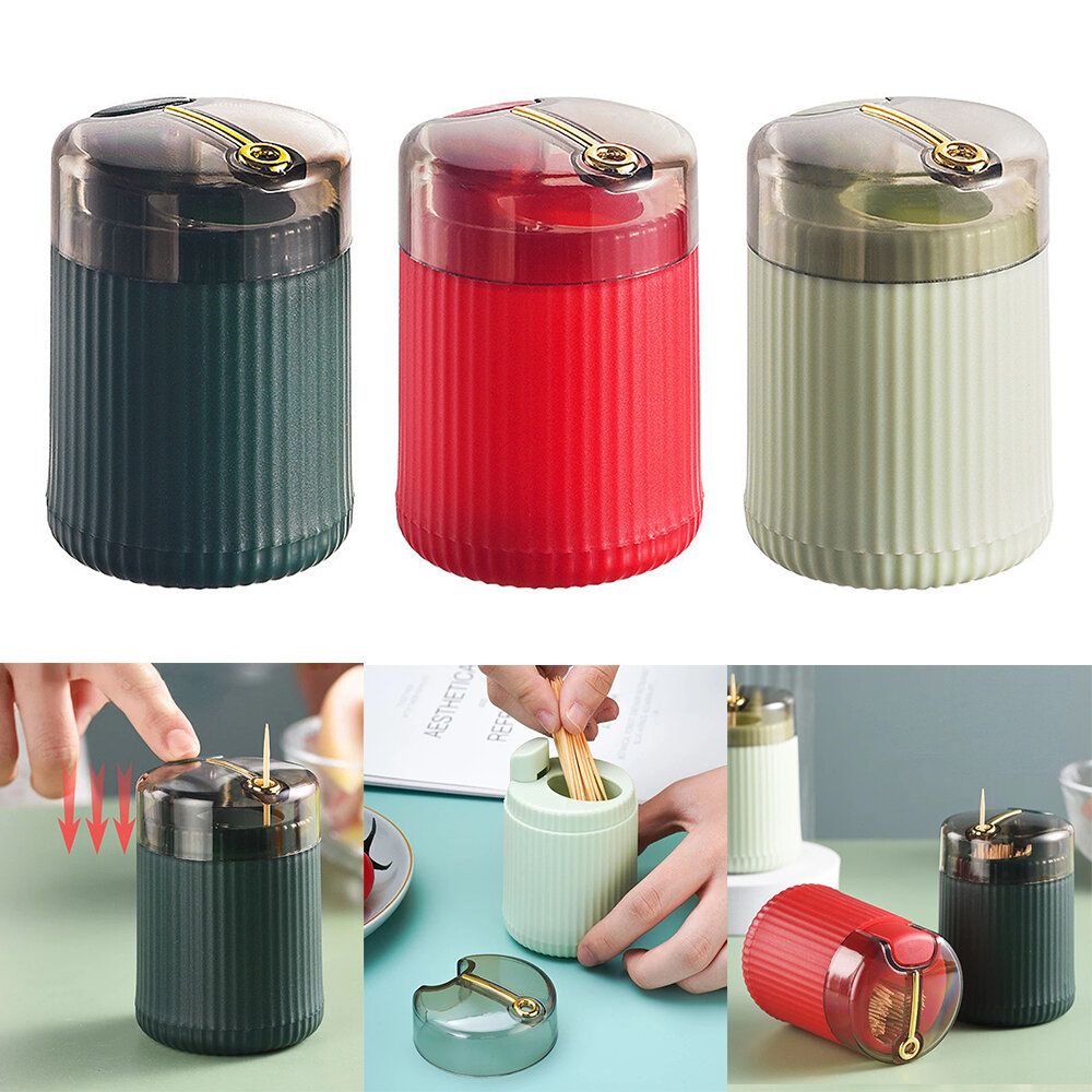 Red Plastic Toothpick Box Press Pop-Up Toothpick Holder Household Hotel Dustproof Canned