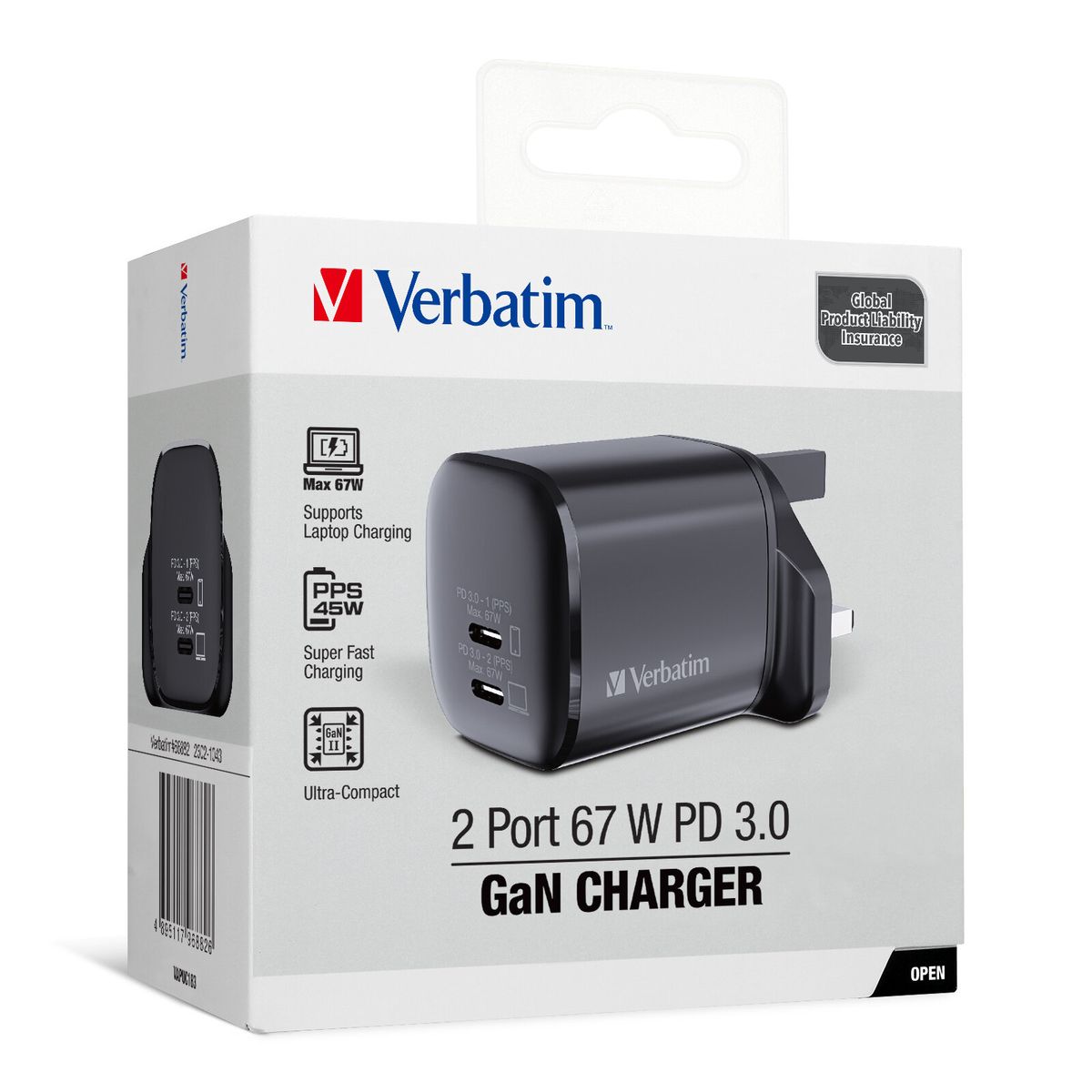 Verbatim | 2 Port 67W PD  GaN Charger (66882) | HKTVmall The Largest HK  Shopping Platform