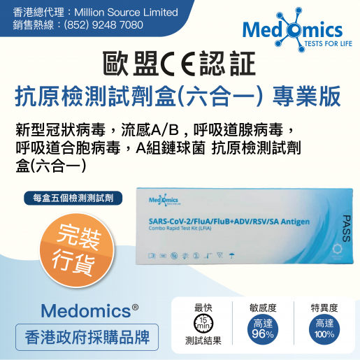 Medomics | 快速測試劑六合一(5劑裝) 新型冠狀病毒（2019-nCoV）、甲