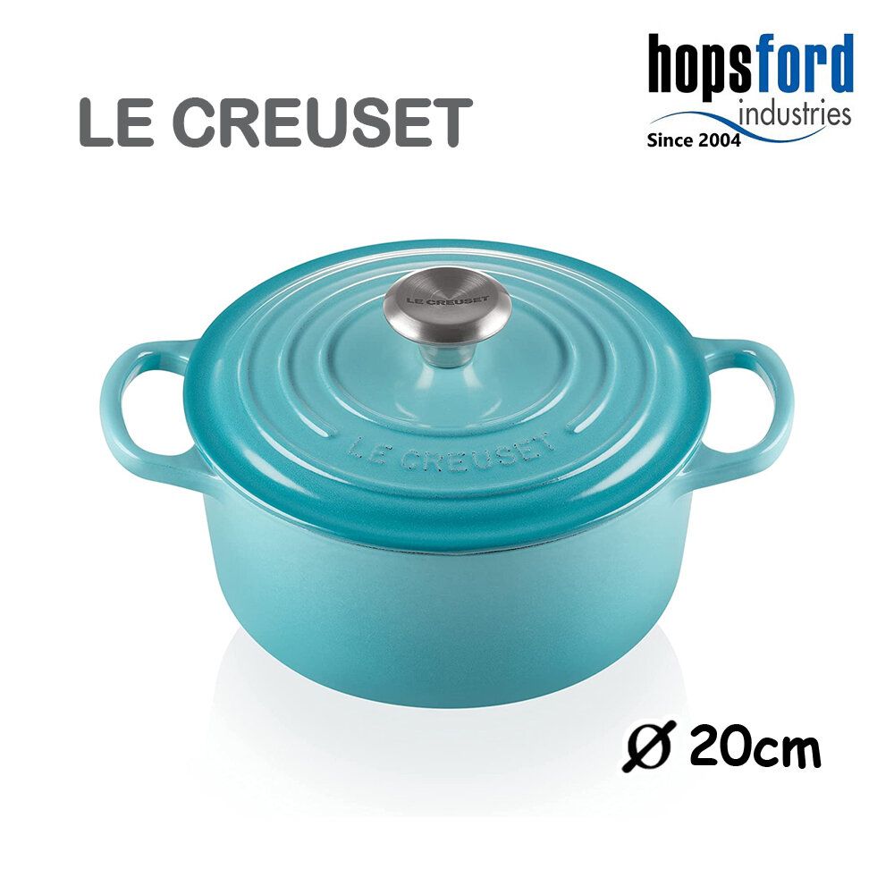 LE CREUSET | LC 圓形琺瑯鑄鐵鍋20厘米2.4升加勒比海藍Bleu Caraibes 