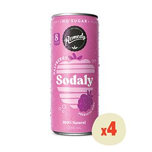 SODALY Raspberry flavor Prebiotic Soda drink 4cans x 250ml