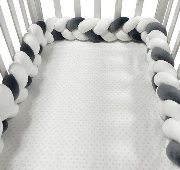 防摔防撞麻花辮床圍 抱枕（NO1白色+深灰）（300cm 三股）#H257020189