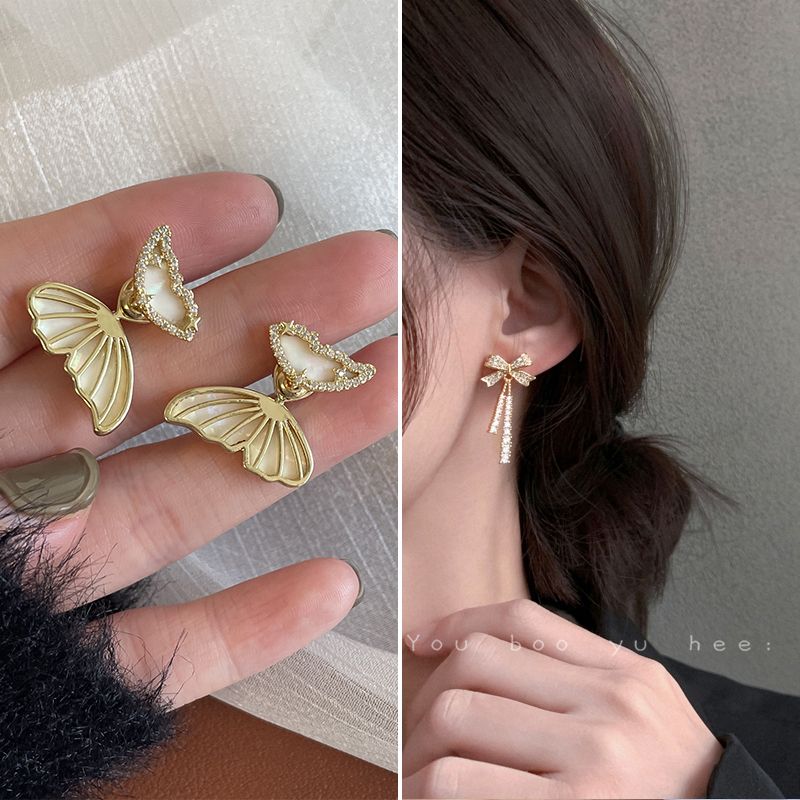 【2對裝】氣質簡約耳環 高級感耳飾(貝母超仙碟+精緻蝴蝶結）#F001104639