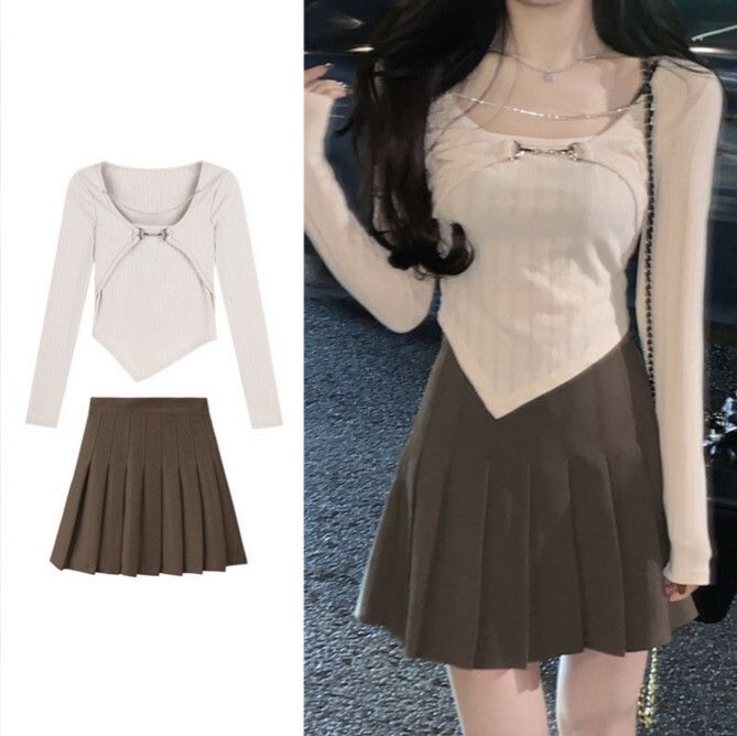 時尚套裝（上衣+百褶裙 S-XL）(下單後聯絡客服確認發貨尺碼)#F224014009