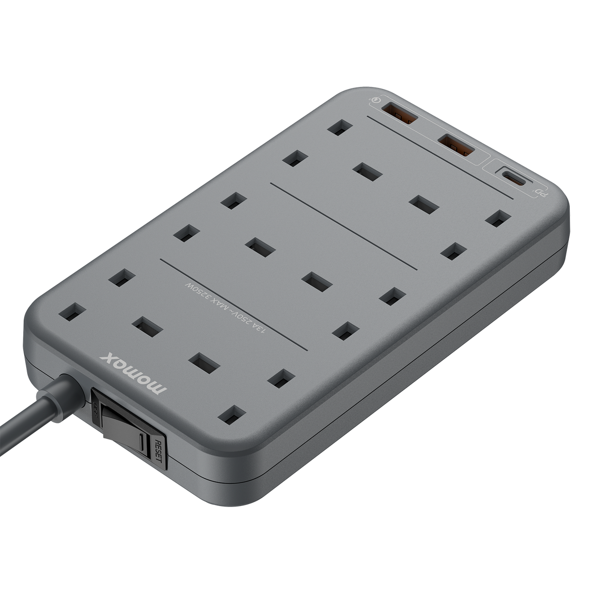 MOMAX | ONEPLUG 6位拖板+1C2A 快充PD20W 防雷耐用拖板 快速充電 (太空灰) - US12UKE | 顏色 : 太空 ...