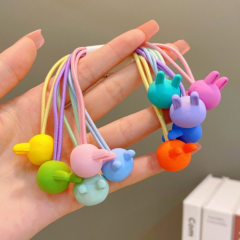 兒童高彈力雙頭皮筋髮繩彩色頭繩頭飾髮飾(彩色兔子-5個)