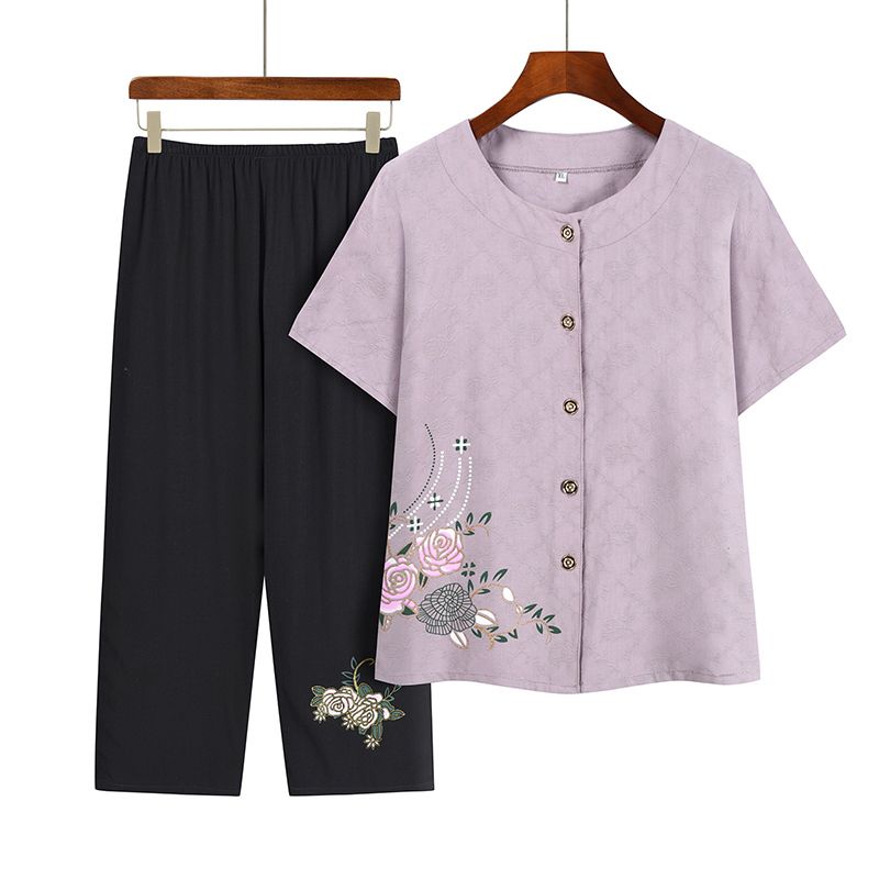 老年人短袖套裝( XL-4XL碼 紫色）【下單後請聯絡客服確認發貨尺碼】F001099074