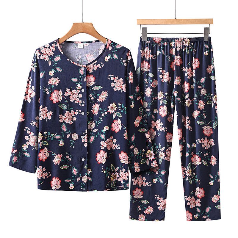 老年人長袖套裝( XL-5XL碼 藏青蒲公英）【下單後請聯絡客服確認發貨尺碼】F001099063