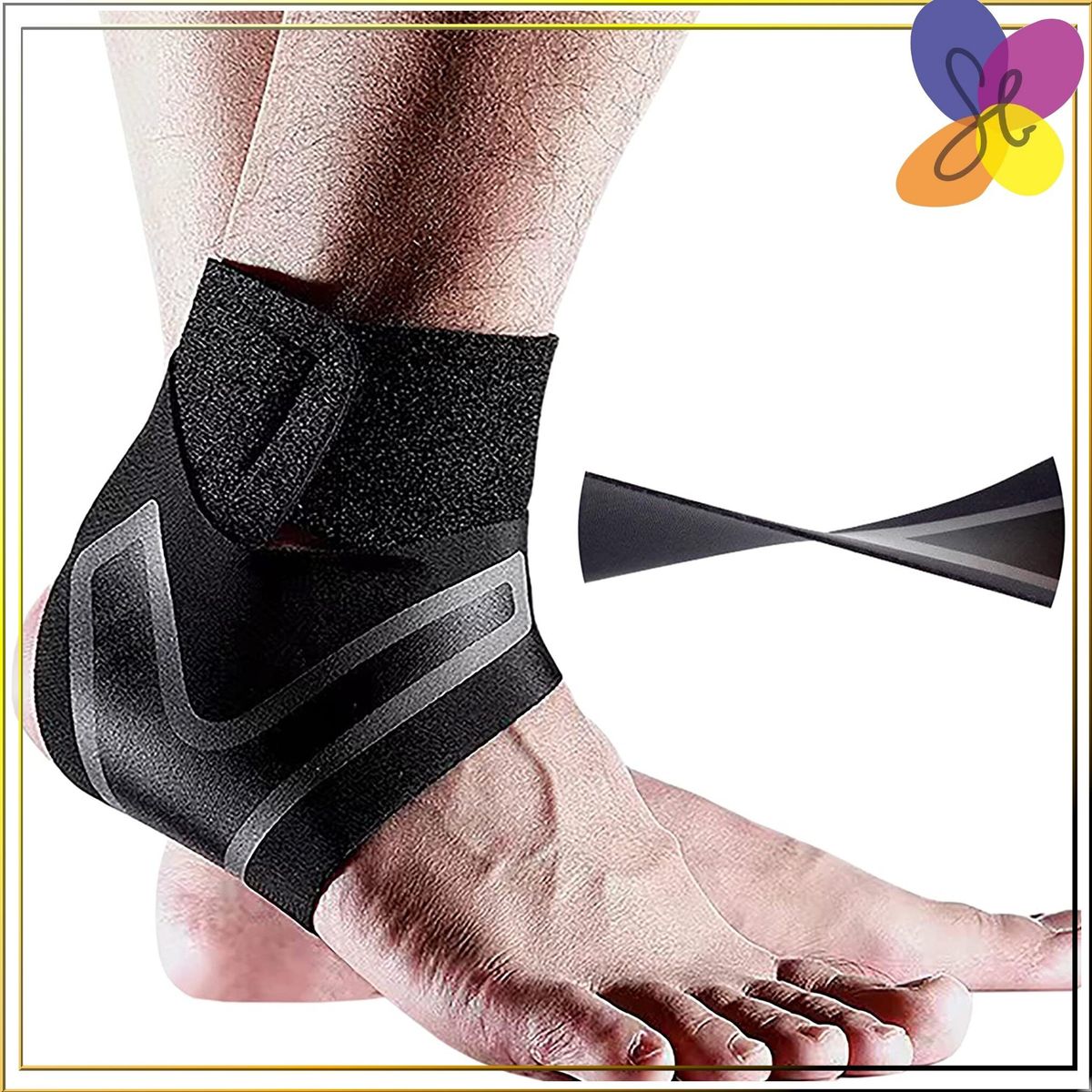 運動護踝 輕薄加壓力護腳踝 (黑色, 左腳, 1件, L碼) 防扭傷跑步透氣護腳踝套 腳踝帶 護足踝運動綁帶 護腳腕套 踝關節支撐護具