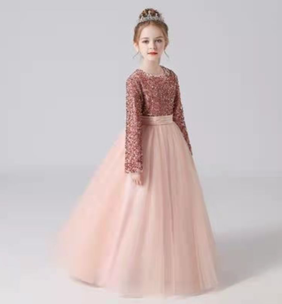 女童禮服公主裙（粉色)(適合身高90cm-160cm)(下單後請聯絡客服確認發貨尺碼)(尺碼不合歡迎更換)