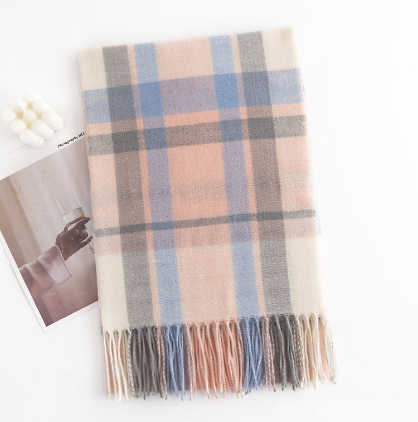 時尚通勤仿羊絨圍巾(規格：粉藍色（尺寸：70*180cm）)#M134025122