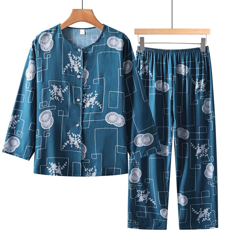 老年人長袖套裝( XL-5XL碼 湖藍色線條）【下單後請聯絡客服確認發貨尺碼】F001099067