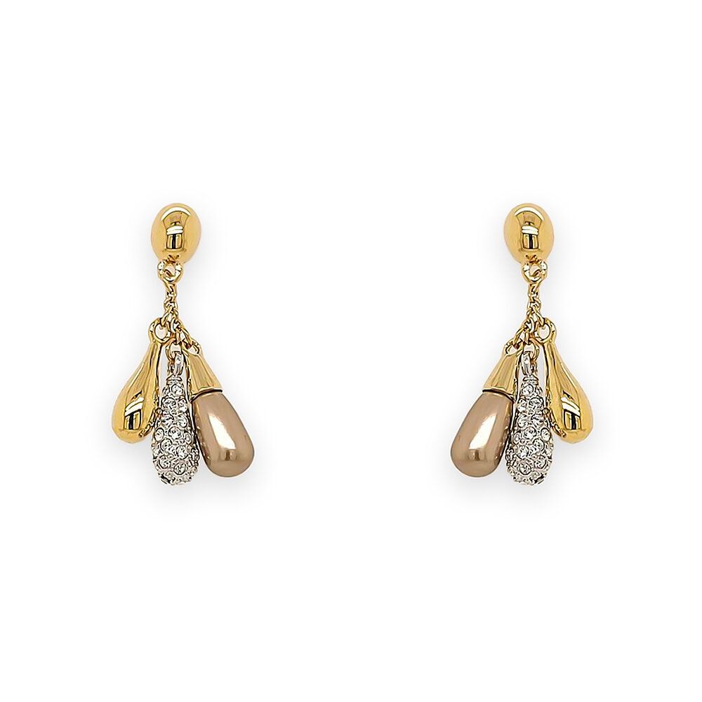 Göessele: gold plating, rhinestone, faux pearl pierced earrings