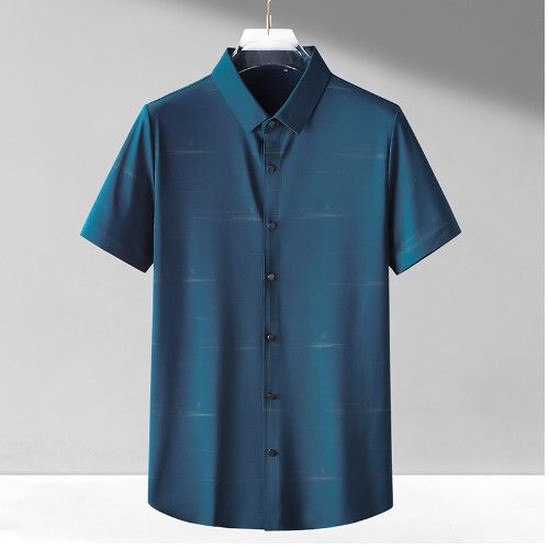男士格紋短袖襯衫（孔雀藍M-4XL碼）（下單後聯繫客服確認發貨尺碼）#S055008299