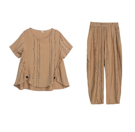 時尚大碼洋氣套裝【卡其】 (尺碼：L-5XL碼) (下單後聯繫客服確認發貨尺碼)#F158027161