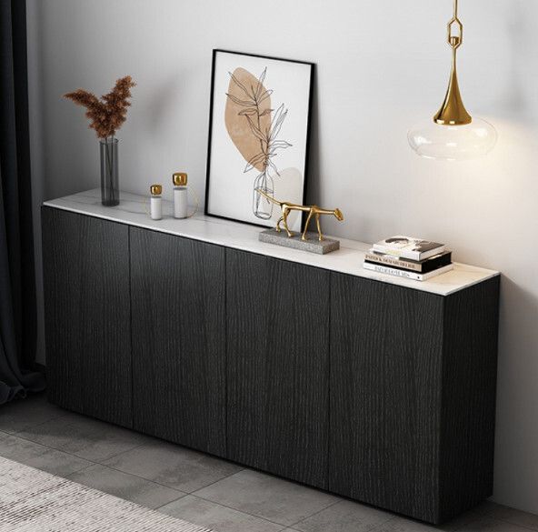 北歐簡約實木顆粒板餐邊櫃 儲物櫃（至尊黑/岩板面）（尺寸：150*40*88cm）#H148064829