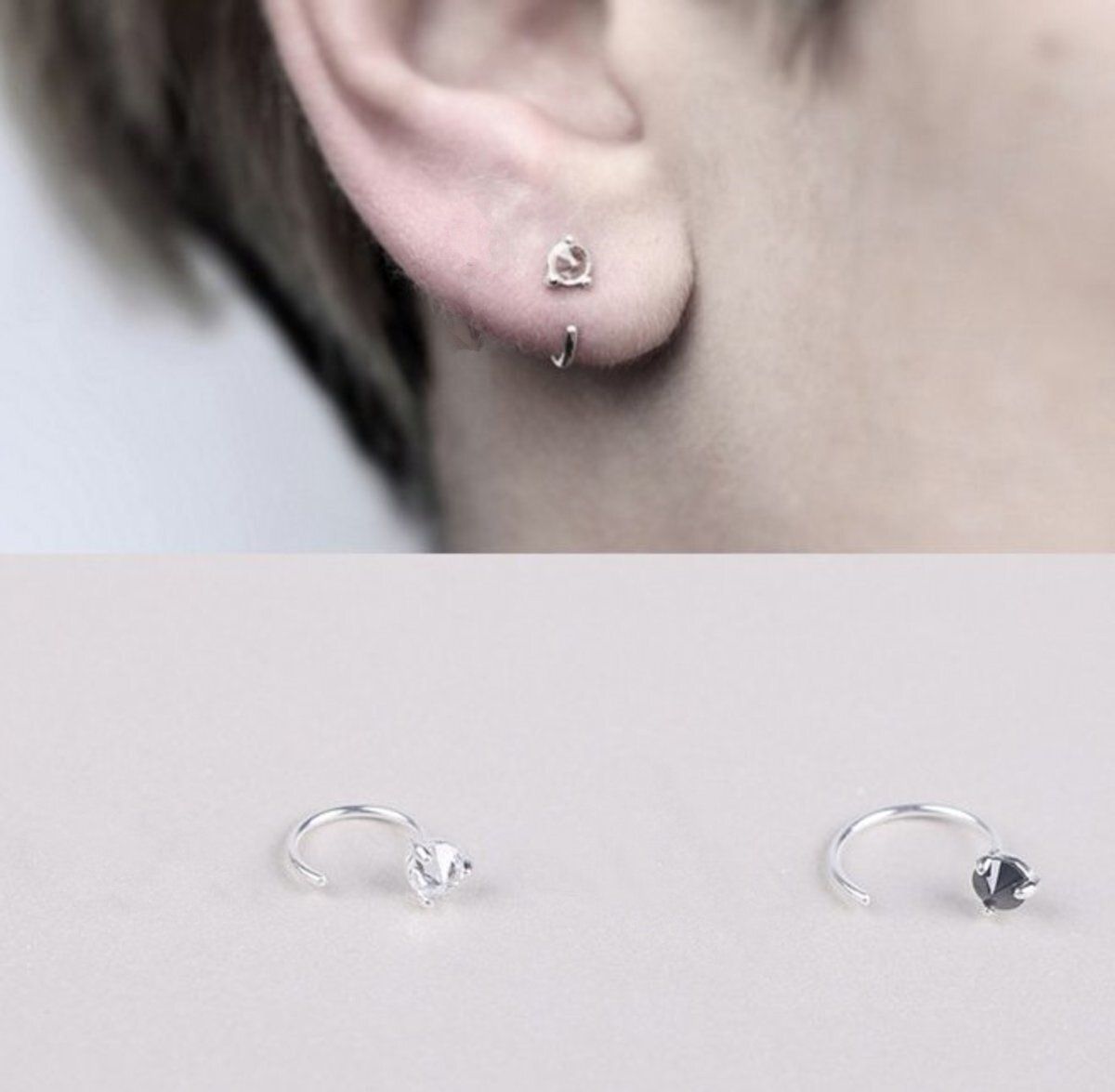 日韓個性純銀耳釘耳環（銀色1對-耳釣耳夾）