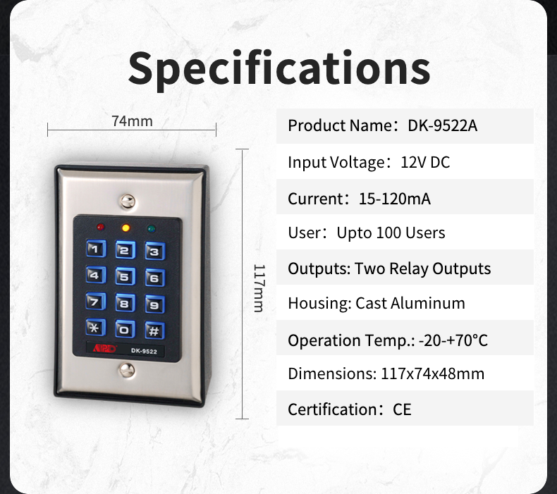 APO [Hong Kong Brand] DK9522A Dual Output Access Control Keypad