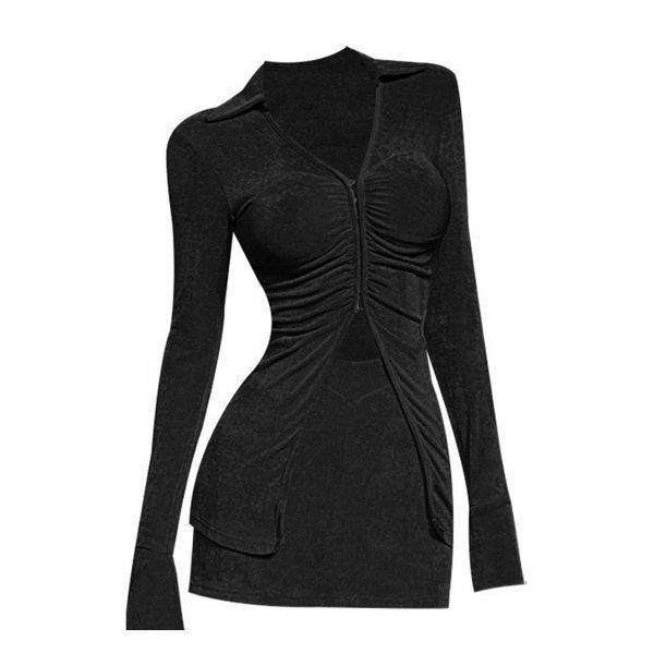 V領收腰上衣+高腰包臀短裙（黑色 S碼）#K003006192