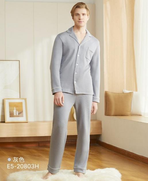 Schiesser | Men's Amino Lapel Long Sleeved Winter Sleepwear Homewear Set | Color : Light Grey | Size : M | HKTVmall The Largest HK Platform