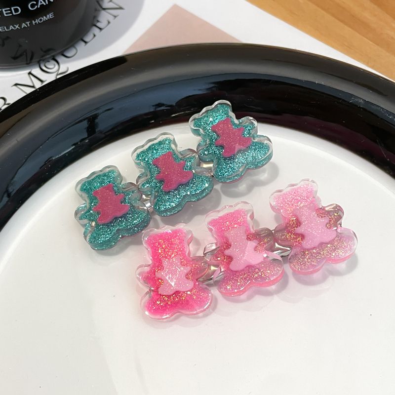 兒童彩色小髮夾側邊夾 頭飾/髮飾(23-小熊藍色+玫紅)