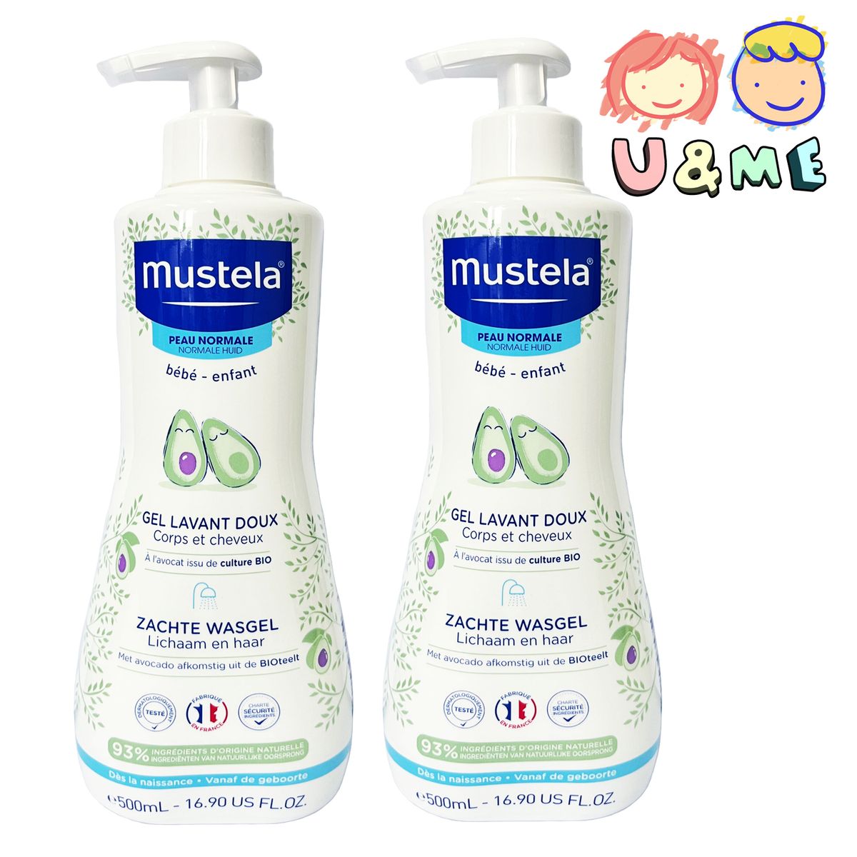 *優惠兩支裝* 牛油果法國妙思樂嬰兒二合一洗髮沐浴露 500ml ✥[5778/5754X2](平行進口貨)