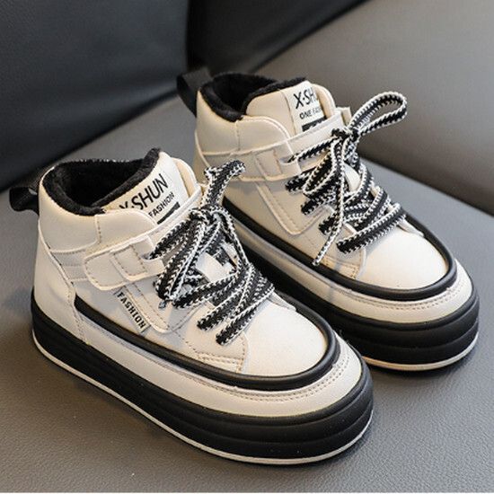 女童二棉板鞋 男童休閒棉靴（米黑 25碼-37碼）（下單後請聯酪客服確認發貨尺碼）#K018001431