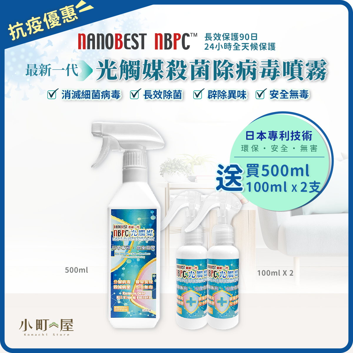 Japan Patented Technology | Latest Generation Light |Catalyst Sanitizing Spray 500ml GIFT100ml X 2