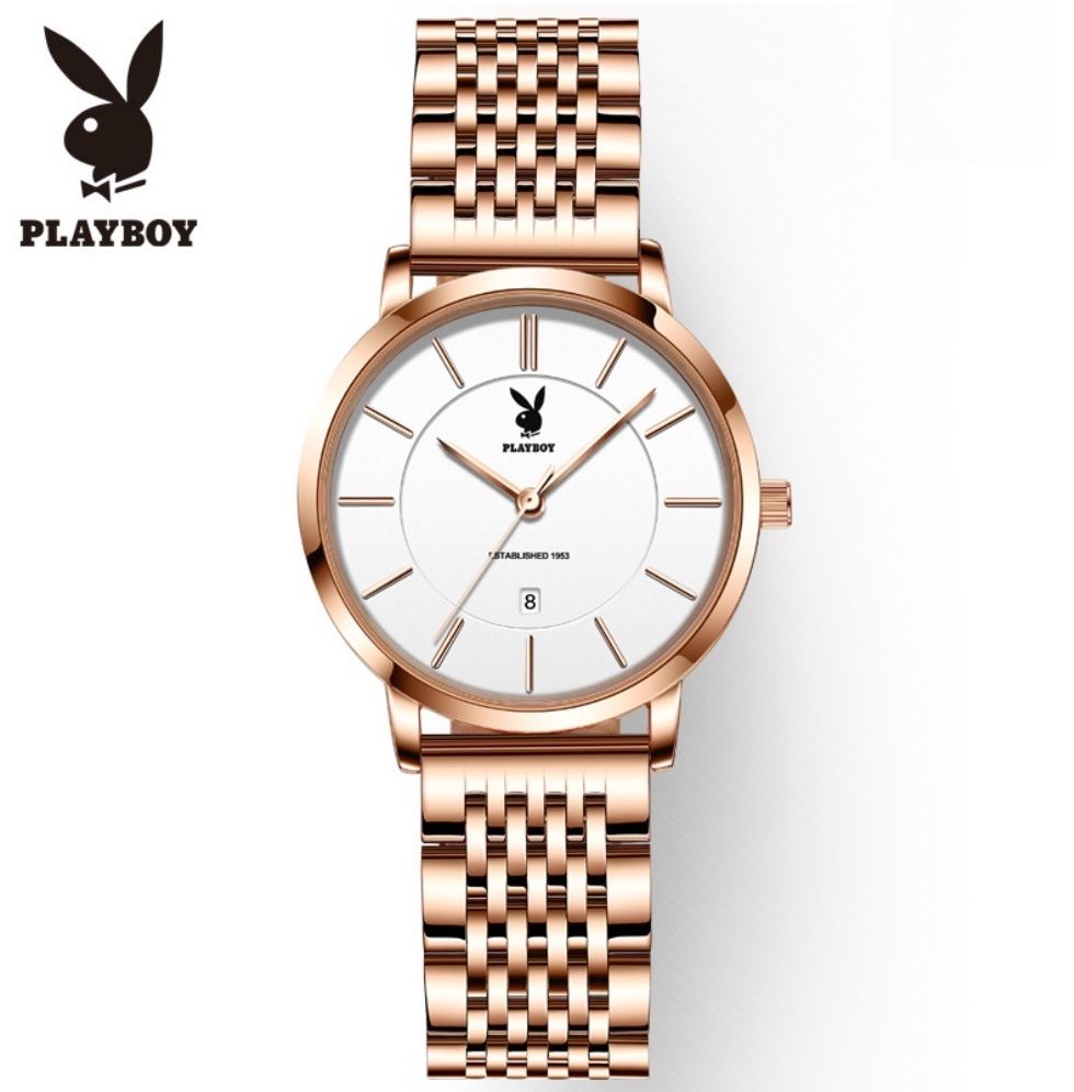 PLAYBOY簡約女士手錶(玫鋼玫殼白麵女）#S057029235