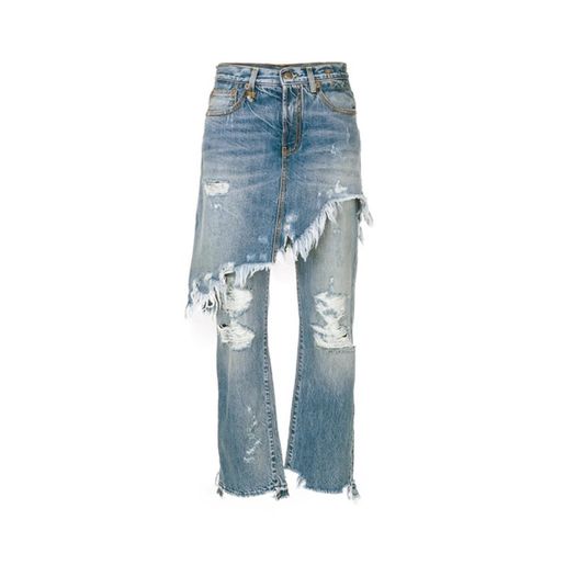 R13 Women s Blue Classic Wash Fake Two Piece Cropped Jeans B622