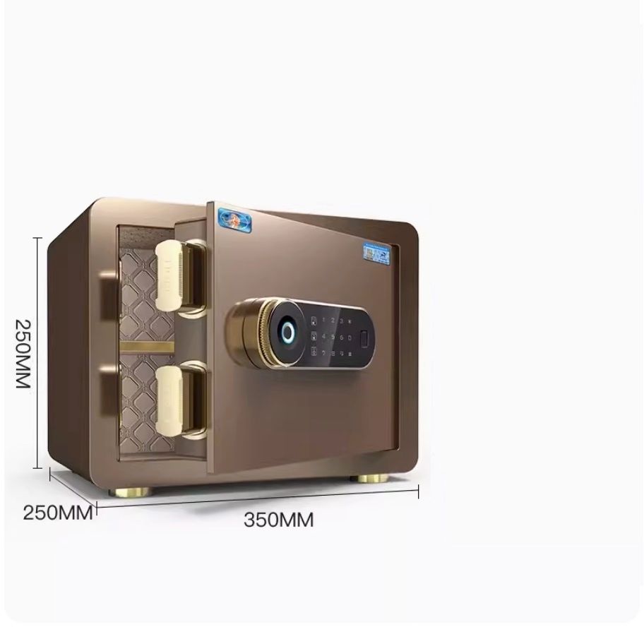 家用電子密碼小型指紋夾萬（新陞級-25CM咖啡色（密碼指紋款 免鑰匙 內部尺寸：23*32*20cm）（8KG±1KG）