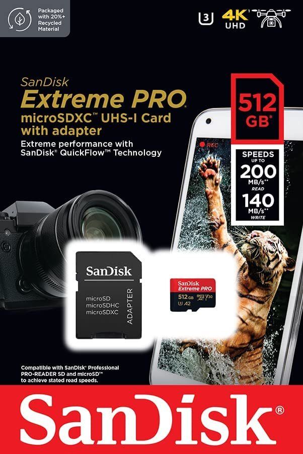 Extreme PRO 512GB microSD UHS-I Card with Adapter (SDSQXCD-512G-GN6MA) (parallel import)