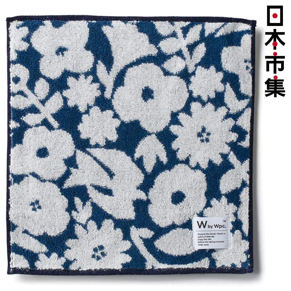 日版Wpc. 卷平邊 深藍色底白色花與鳥 純棉 小方巾 (600)【市集世界 - 日本市集】