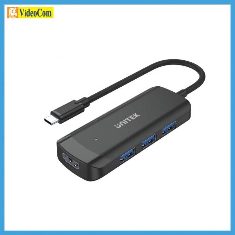 UNITEK H1110B uHUB Q4+, 4-in-1 USB-C to 3Port USB3.0 Hub + HDMI 4K @30Hz Ultra HD with Power Port (Micro USB), 785-2709